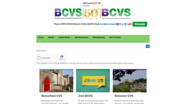 Screenshot of the Bassetlaw Community And Voluntary Service website