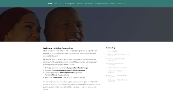 Screenshot of the Helps Counsellors website