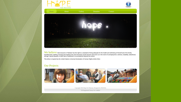Screenshot of the Hope For Pakistan website