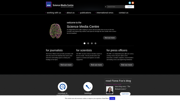 Screenshot of the Science Media Centre website