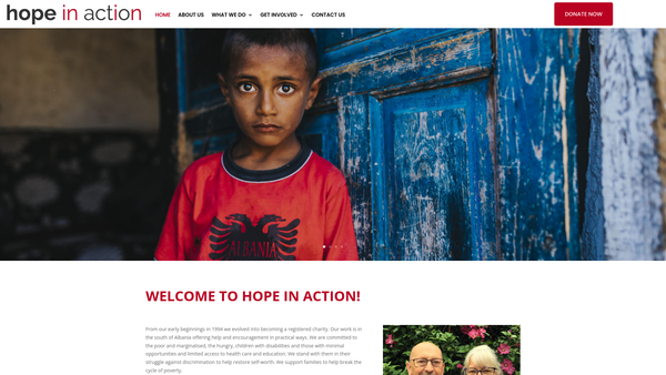 Screenshot of the Hope In Action website