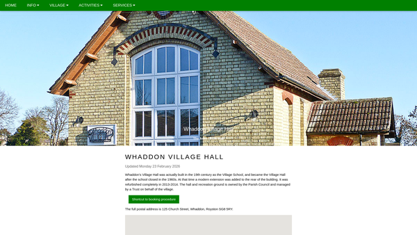 Screenshot of the Whaddon Village Hall And Recreation Ground Trust website