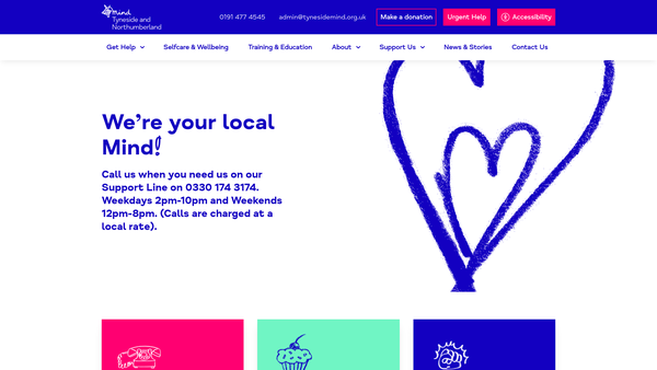 Screenshot of the Tyneside And Northumberland Mind website