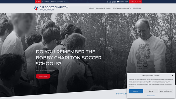 Screenshot of the The Sir Bobby Charlton Foundation website