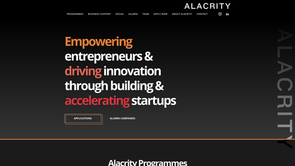 Screenshot of the Alacrity Foundation website