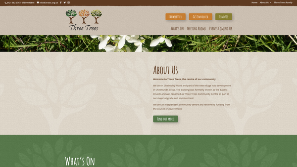 Screenshot of the Three Trees Community Centre website