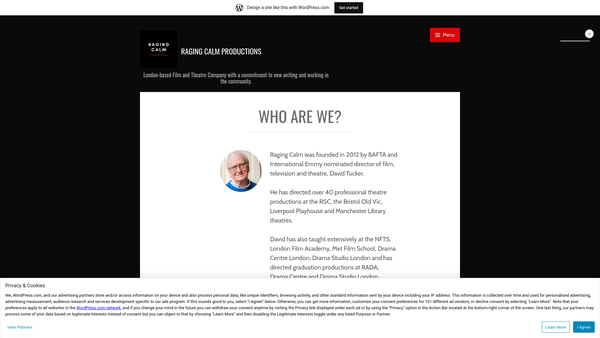 Screenshot of the Raging Calm Productions Limited website
