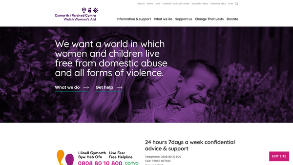 Screenshot of the Welsh Women's Aid website
