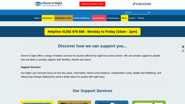Screenshot of the Devon County Association For The Blind website