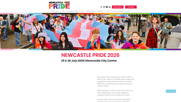 Screenshot of the Northern Pride Events Limited website
