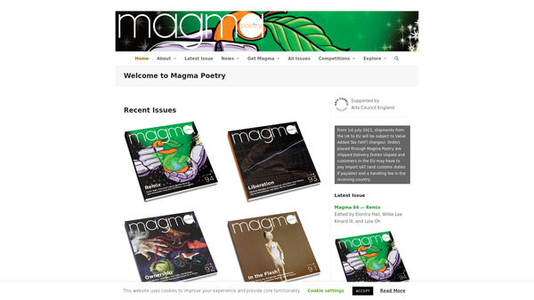 Screenshot of the Magma Poetry website