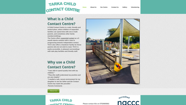 Screenshot of the Tarka Child Contact Centre website