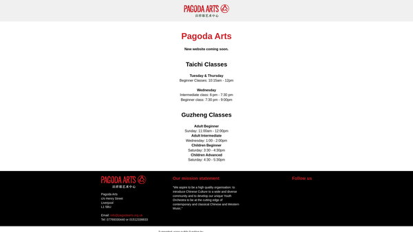 Screenshot of the Pagoda Arts website