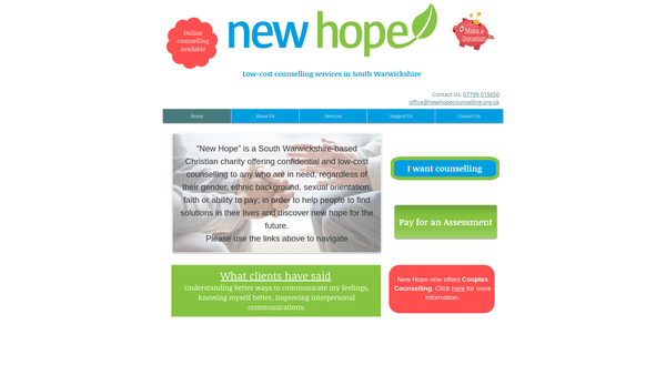 Screenshot of the New Hope Christian Counselling website
