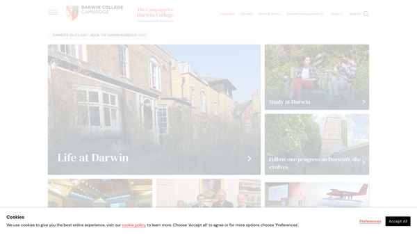 Screenshot of the The Master And Fellows Of Darwin College In The University Of Cambridge website