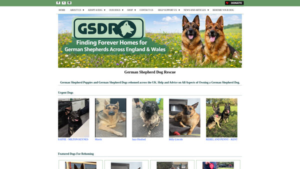Screenshot of the German Shepherd Dog Rescue website