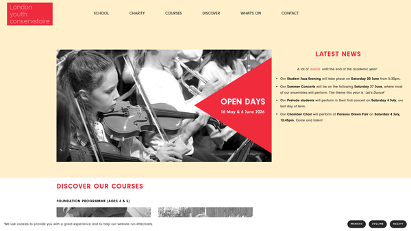 Screenshot of the London Youth Conservatoire website