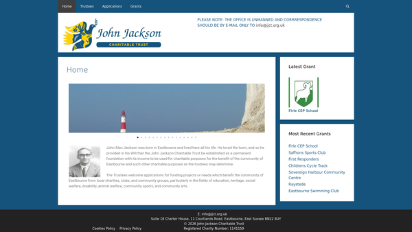 Screenshot of the John Jackson Charitable Trust website