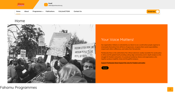 Screenshot of the Fahamu Trust website
