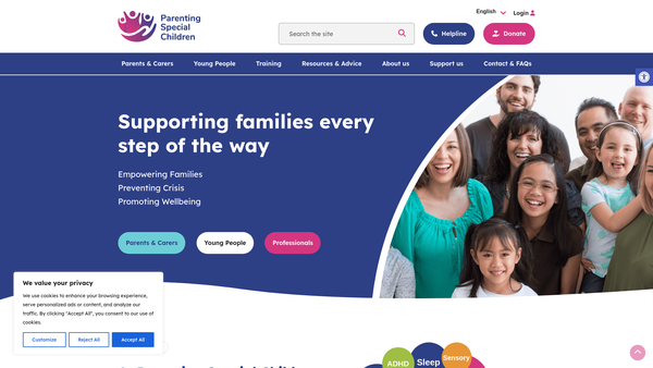 Screenshot of the Parenting Special Children website