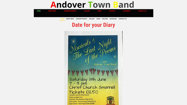 Screenshot of the Andover Town Band website