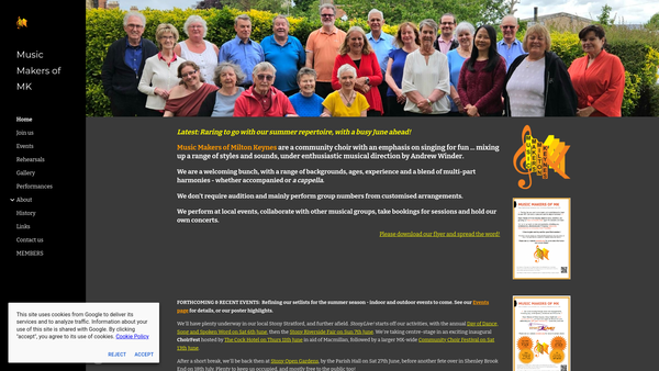 Screenshot of the Musicmakers Of Milton Keynes website
