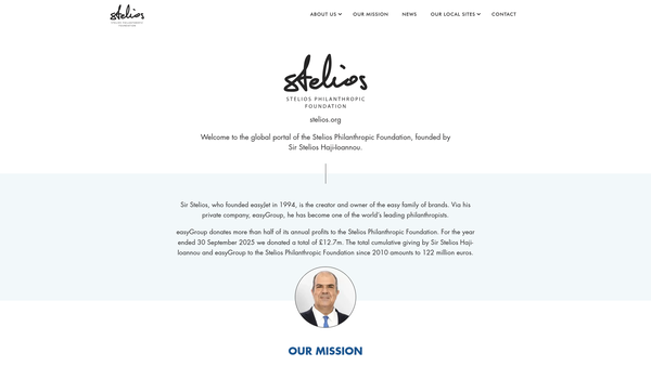 Screenshot of the Stelios Philanthropic Foundation website
