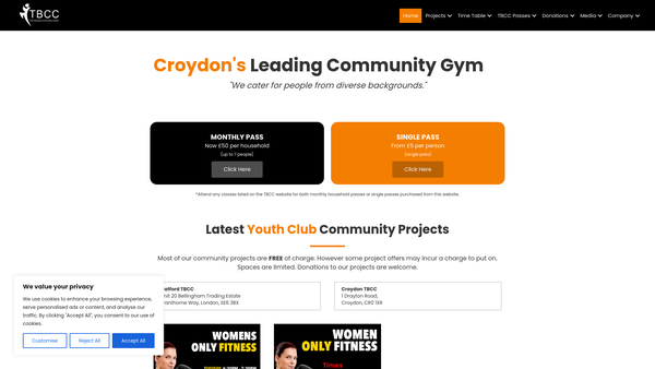 Screenshot of the Thai Boxing Community Centre website