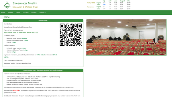 Screenshot of the Sheerwater Muslim Education And Welfare Trust website