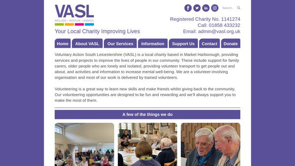 Screenshot of the Voluntary Action South Leicestershire website
