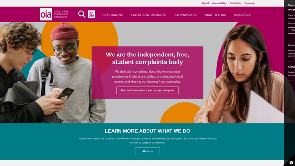 Screenshot of the The Office Of The Independent Adjudicator For Higher Education website