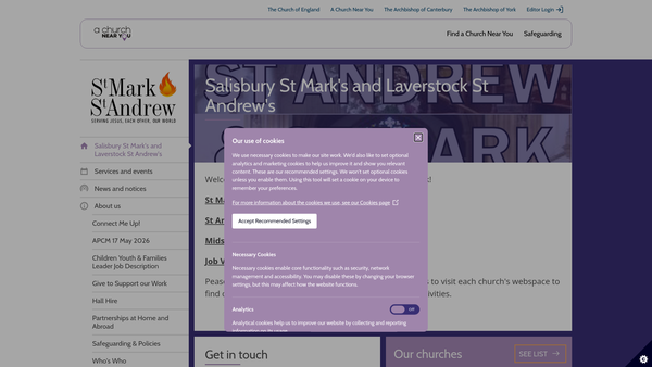Screenshot of the The Parochial Church Council Of The Ecclesiastical Parish Of Salisbury St Mark And Laverstock St Andrew website