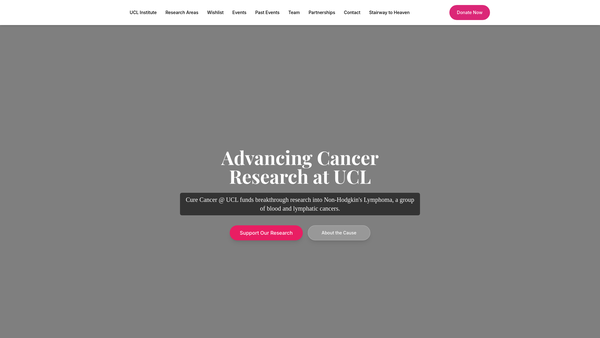 Screenshot of the Cure Cancer @ Ucl Cancer Institute website