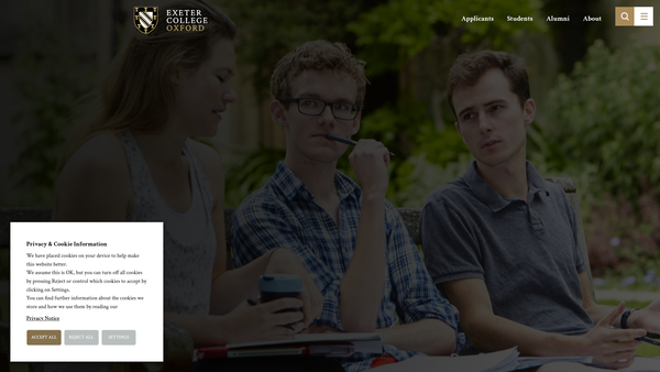 Screenshot of the The Rector And Scholars Of Exeter College In The University Of Oxford website