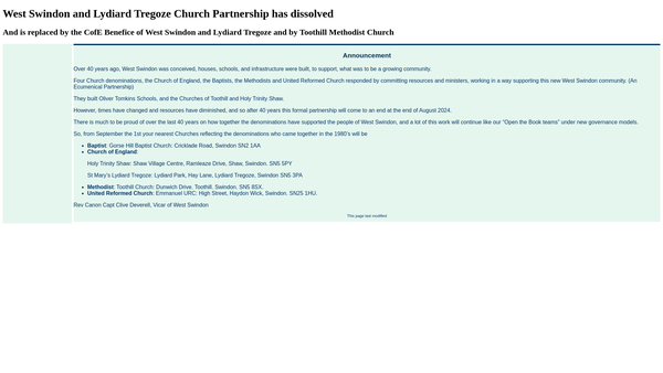 Screenshot of the West Swindon And Lydiard Tregoze Church Partnership website
