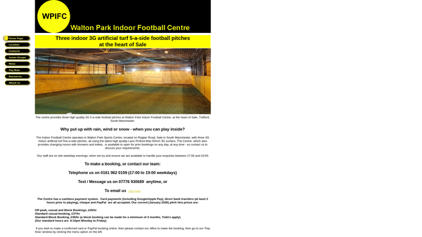 Screenshot of the Walton Park Indoor Football Centre website