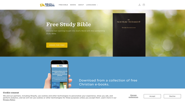 Screenshot of the Bibles For Europe website