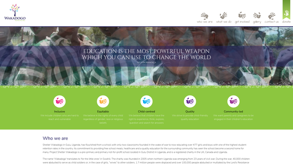 Screenshot of the Project Shelter Wakadogo website