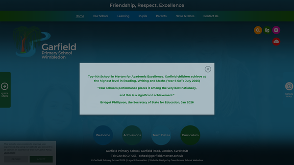 Screenshot of the Garfield Primary School Parent Teacher Association website