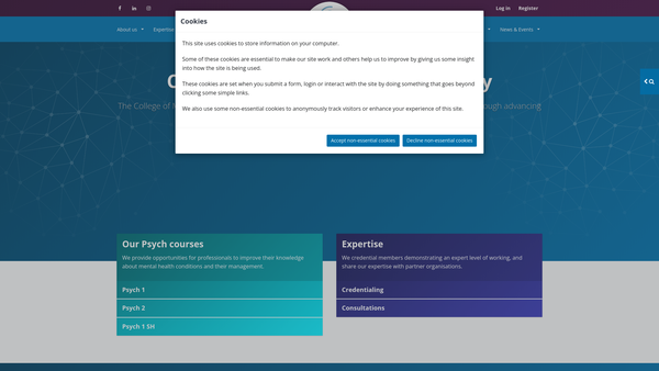 Screenshot of the College Of Mental Health Pharmacy website
