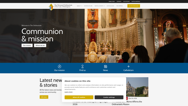 Screenshot of the The Ordinariate Of Our Lady Of Walsingham website