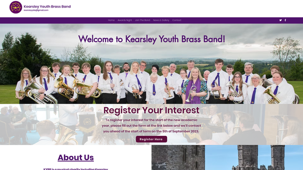 Screenshot of the Kearsley Youth Brass Band website