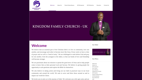 Screenshot of the Kingdom Family Church website