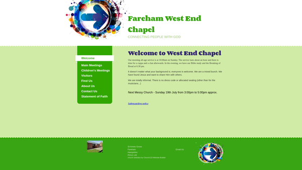 Screenshot of the West End Chapel Fareham website