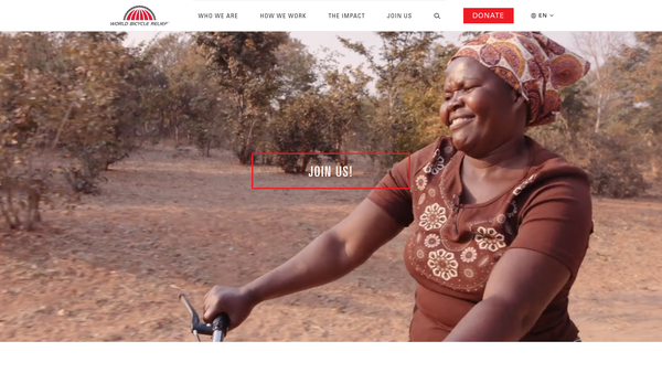 Screenshot of the World Bicycle Relief UK website