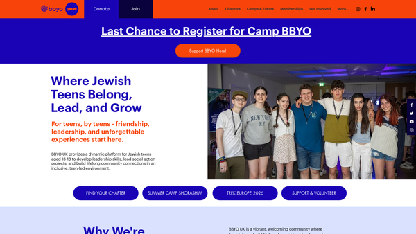 Screenshot of the Bbyo website