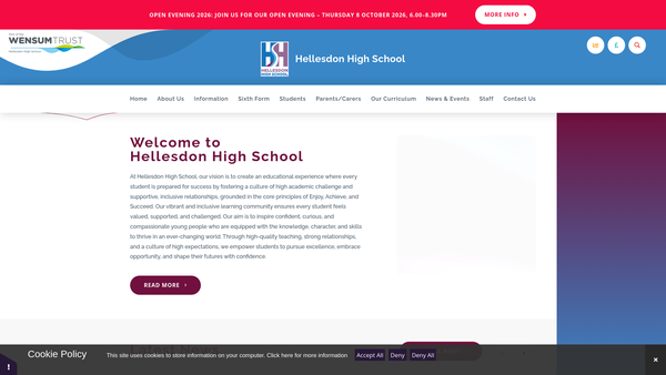 Screenshot of the Hellesdon High School PTA website