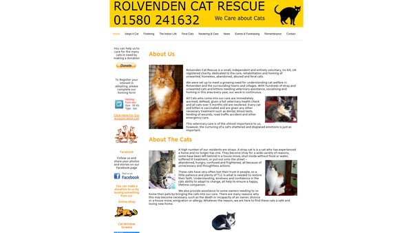 Screenshot of the Rolvenden Cat Rescue website