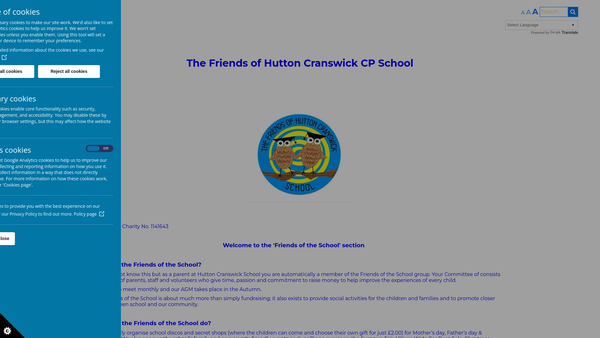 Screenshot of the Friends Of Hutton Cranswick School website