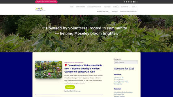 Screenshot of the Moseley In Bloom website